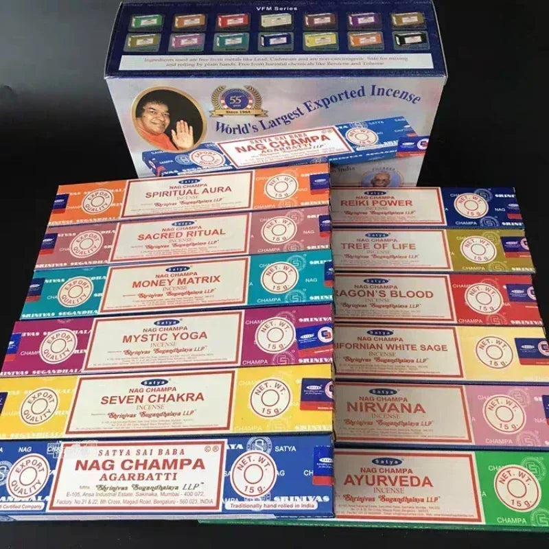 NAG Champa Indian Incense Collection Satya Handmade Sticks with Flavors Refreshing Medicinal Aromas for Home and Meditation