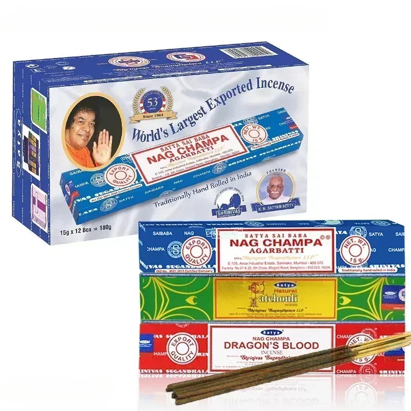 NAG Champa Indian Incense Collection Satya Handmade Sticks with Flavors Refreshing Medicinal Aromas for Home and Meditation