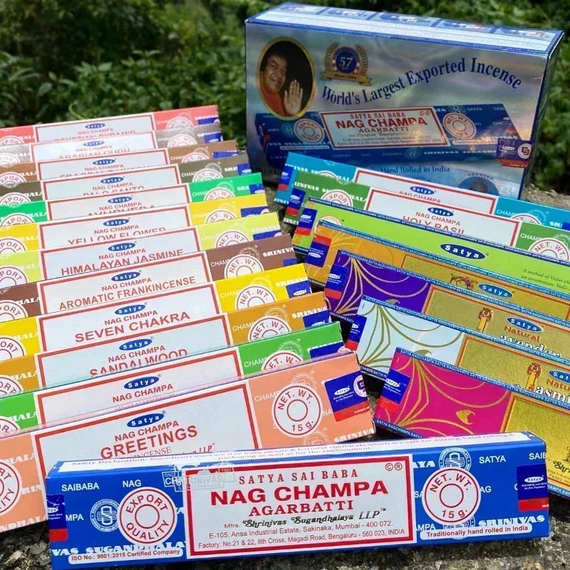 NAG Champa Indian Incense Collection Satya Handmade Sticks with Flavors Refreshing Medicinal Aromas for Home and Meditation